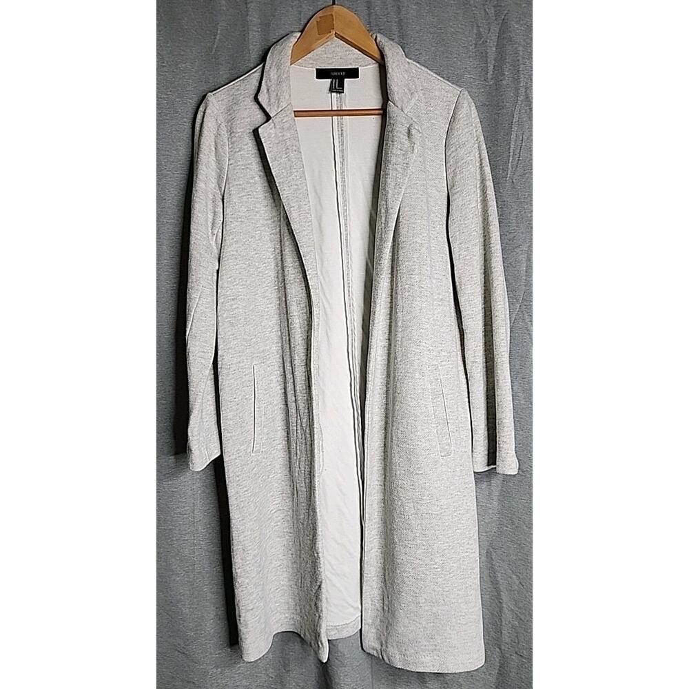 Womens Forever 21 Coat Size Medium Lightweight Duster Heather Gray Cotton Knit